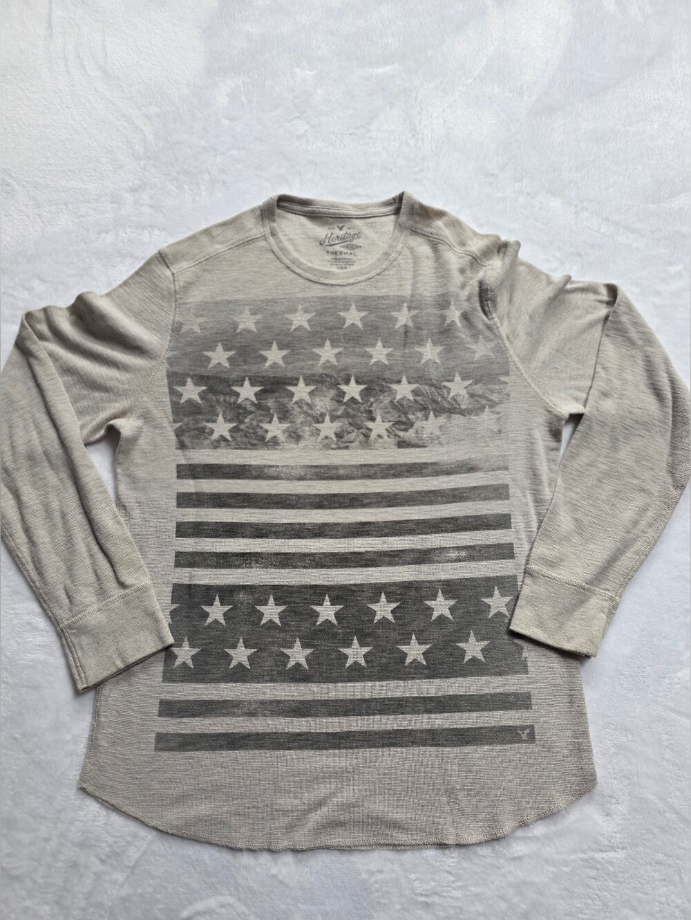 American Eagle Heritage Thermal Stars Stripes Gray Long Sleeve L